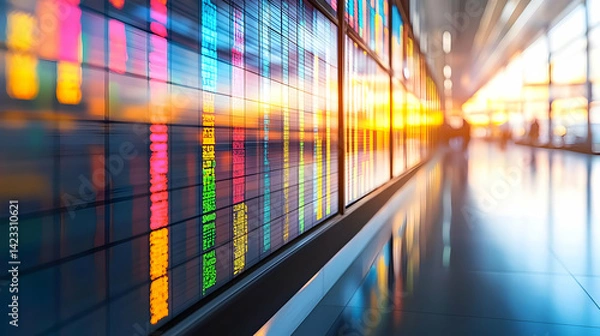 Fototapeta Colorful Dynamic Stock Market Data Display at Sunset