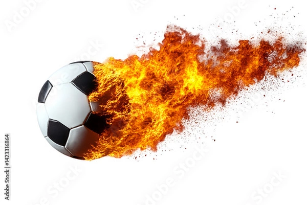 Obraz Soccer ball flying with orange flames burning