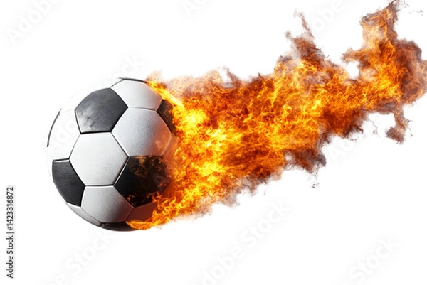 Obraz Soccer ball flying with orange flames burning