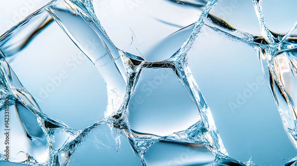 Obraz Close-up view of shattered ice revealing intricate patterns and textures in cool tones