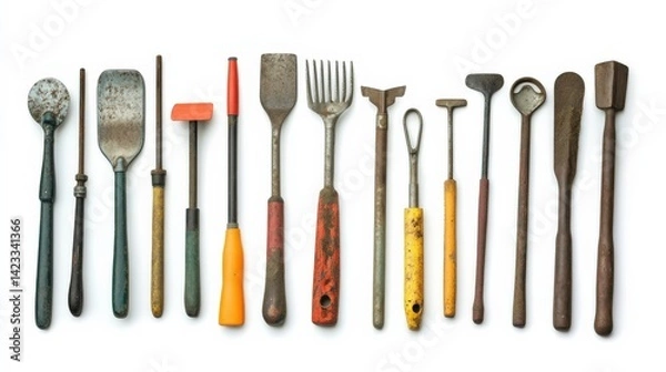 Obraz Vibrant Gardening Tools on Isolated White Background