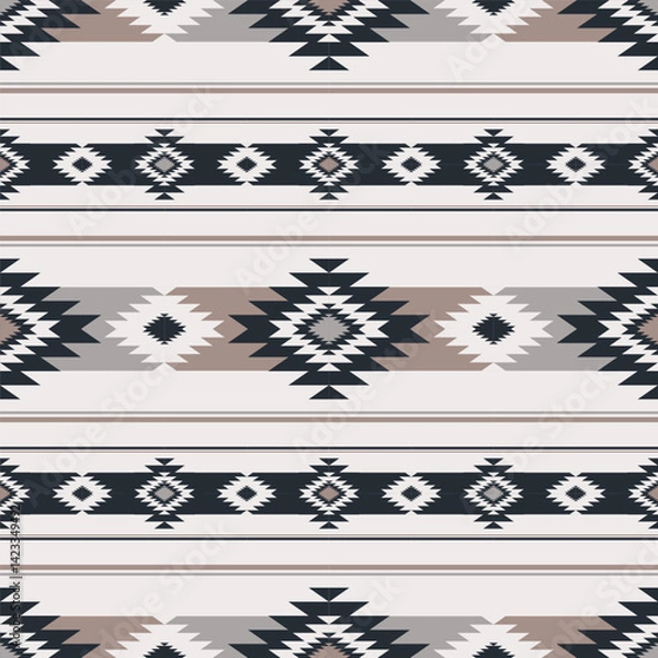 Fototapeta Modern beige color aztec southwest pattern. Vector aztec southwestern Navajo geometric seamless pattern. Ethnic geometric pattern use for fabric, textile, home decoration elements, upholstery, etc.