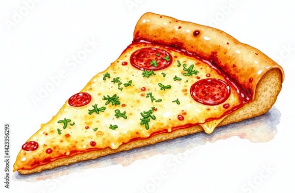 Fototapeta Piece of cheese pizza with a golden crust. 