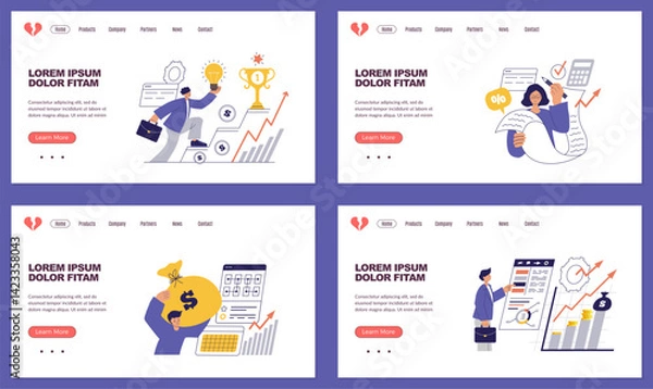 Fototapeta Growth money. landing page concepts with people save money. vector business pages