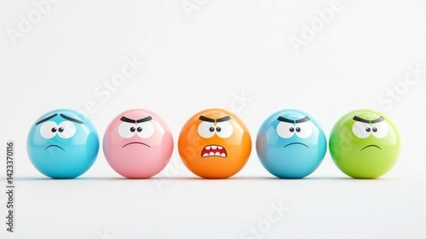 Fototapeta Set of Colorful Magnetic Toy Eyes with Various Facial Expressions on a White Background
