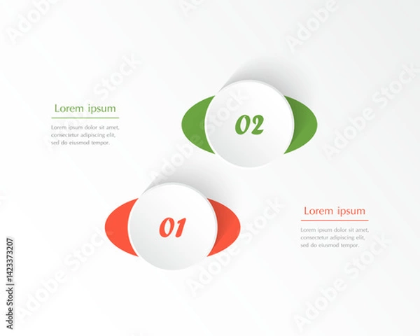 Obraz Red and green infographic template with 2 steps, options, parts or processes. Presentation of teamwork or business processes.