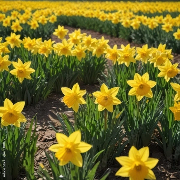 Fototapeta daffodils in spring, daffodils in the garden, yellow daffodils in spring