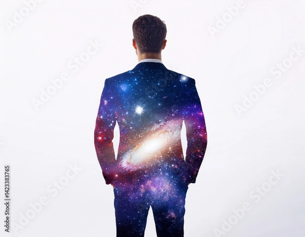 Obraz  Outline of a standing man on a white background filled with color of glaxies or other space