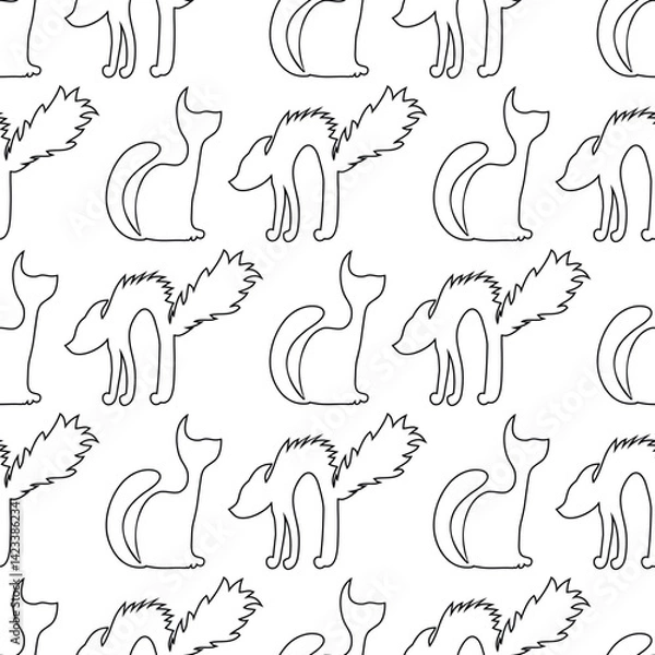 Obraz Seamless pattern with vector two outline cats. Can be used for making wallpaper, fabrics and other types of products