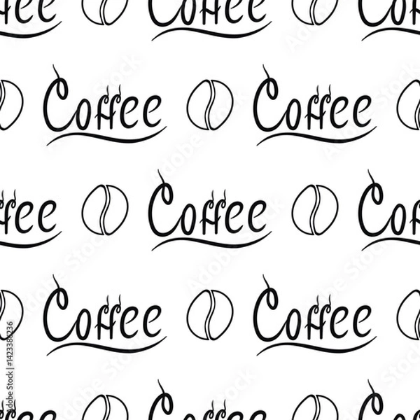 Obraz Seamless pattern with vector black cup of coffee. Can be used for making wallpaper, fabrics and other types of products