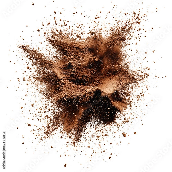 Fototapeta Brown powder explosion cocoa coffee chocolate dust particles burst isolated on black background stock photo on transparent background