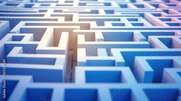 Fototapeta Intricate blue and purple 3D maze, complex path, challenge, solution
