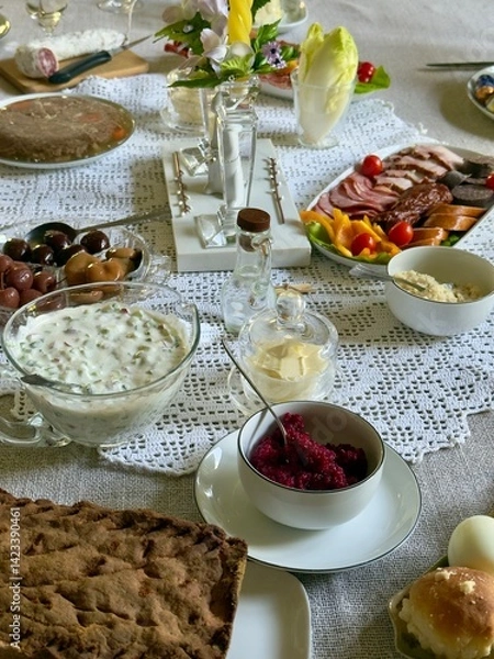 Fototapeta Wielkanoc, stół ze śniadaniem świątecznym