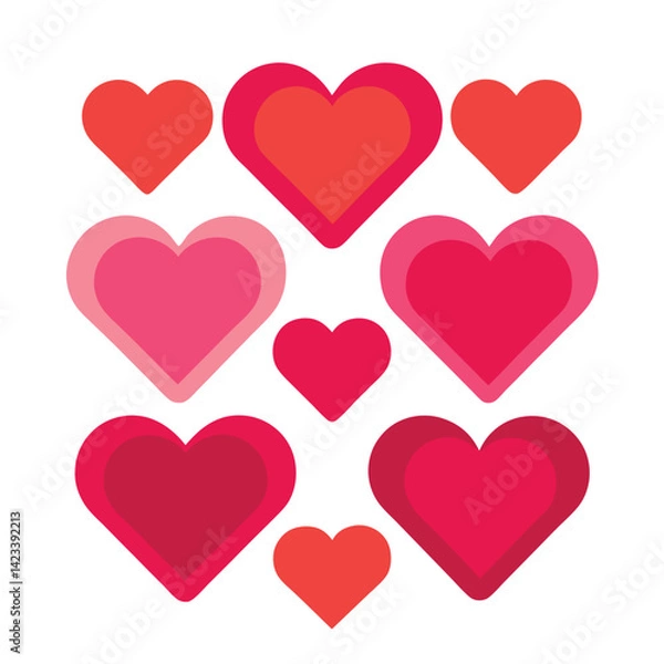 Fototapeta Collection of Nine Red Pink Hearts Different Sizes