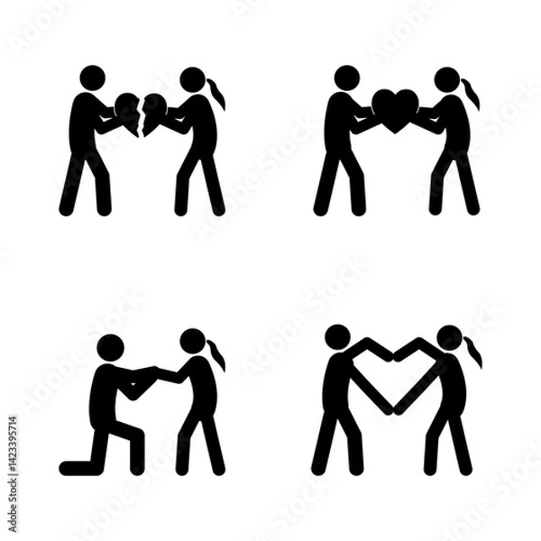Fototapeta Set of stick figures love and relationships on a white background. Flat style, vector illustration.