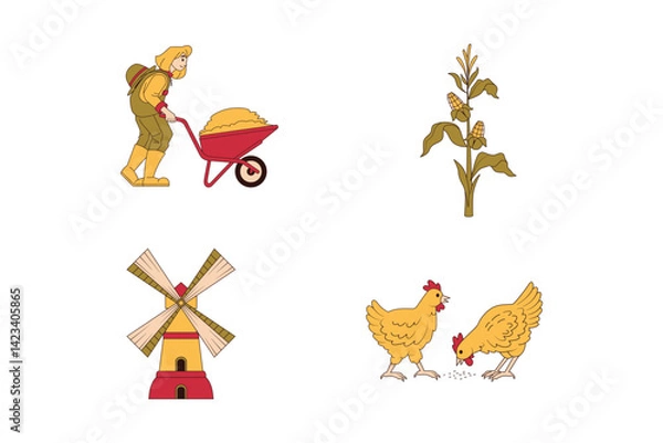 Obraz Farmer Illustration Set Collection