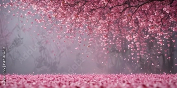 Obraz Mesmerizing cascade of abstract pink sakura petals against a blurred backdrop  ,  drifting,  falling petals