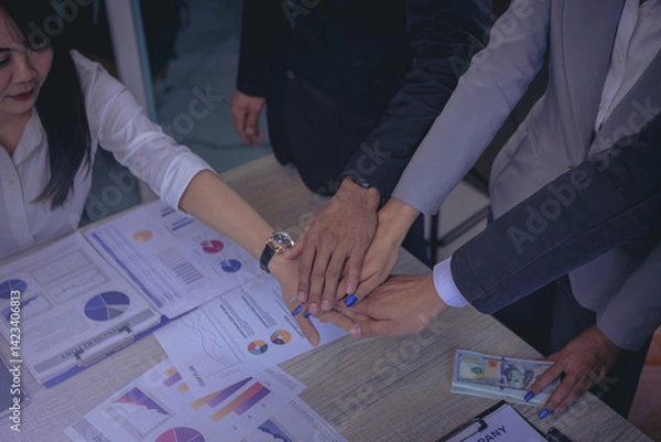 Obraz Group of business peoples meeting and join hands in office. Team work for success concept