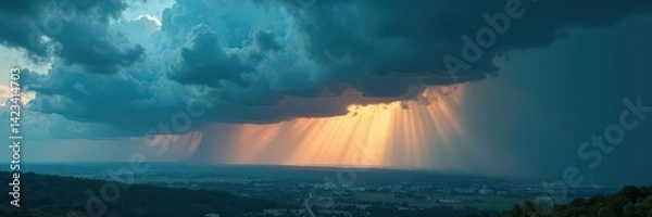 Obraz Immense shelf cloud, heavy rain obscures landscape , precipitation, meteorological