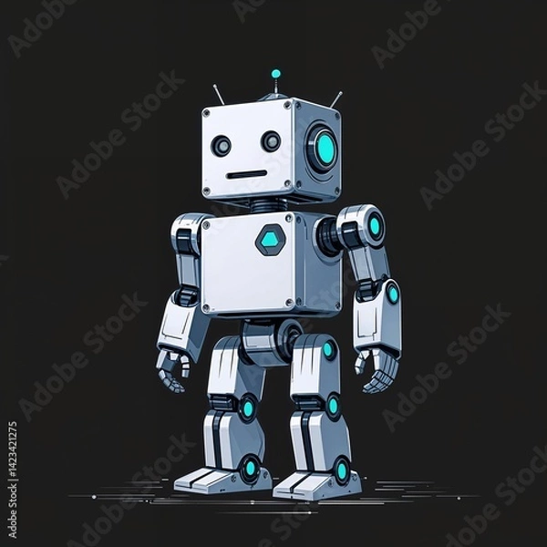 Obraz cube robot on plain black background illustration icon logo concept 