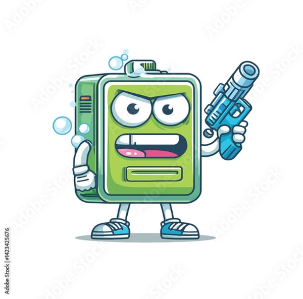 Obraz Trash bin Garbage bin Cleaner service cartoon mascot illustration  - Adobe Illustrator Artwork