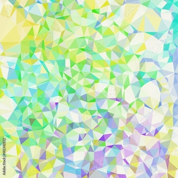 Fototapeta Abstract background of small triangles polygon blue and yellow and white and green fragments light and dark sharp throughout the drawing