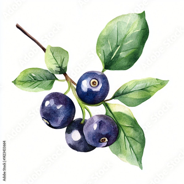 Obraz My A Watercolor hand-painted, hand-drawn Huckleberry on a white background, flat watercolor painting, simple design, AI painting design, AI