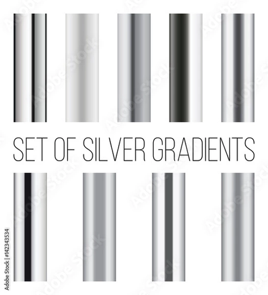 Obraz Set of silver gradients. Collection of metal backgrounds.