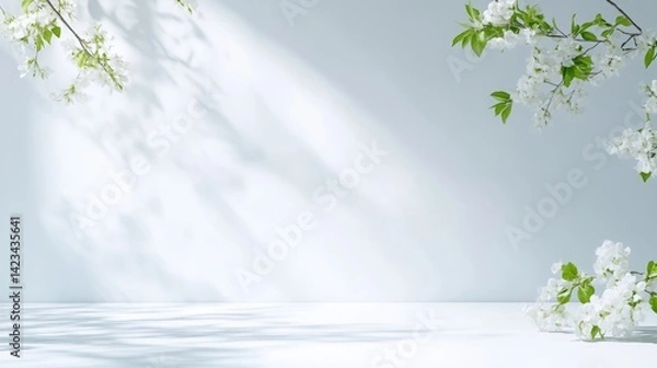 Fototapeta Spring blossoms, soft light, empty display