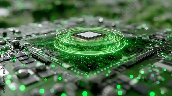 Fototapeta The Intricate Connection Between Technology and Nature Illustrated by a Lens on Circuitry