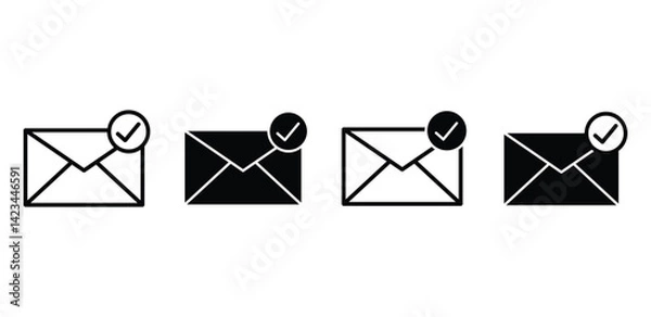 Fototapeta Set of Black and White Delivered Mail Icons with Check Mark Vector Design