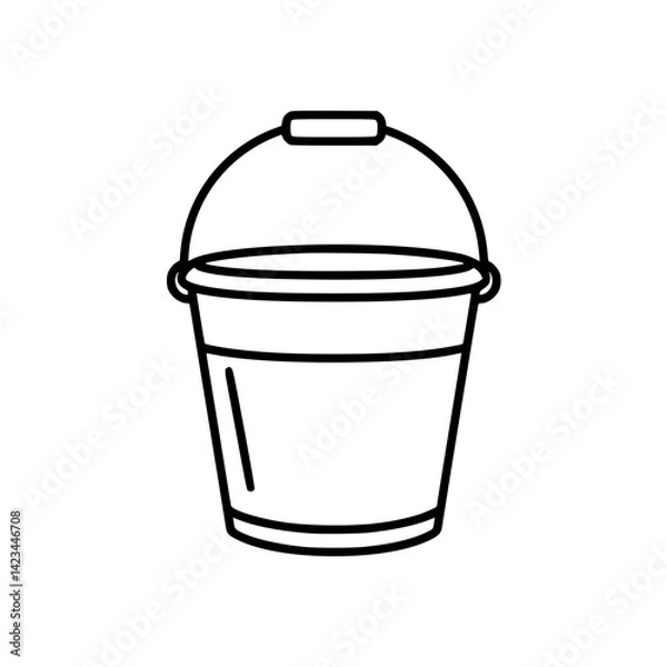 Fototapeta Outline icon of a bucket symbolizing cleanliness and gardening tasks, harvest collection  