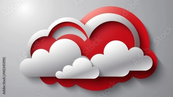 Fototapeta Illustration of fluffy white clouds against a light grey background, creating a serene and airy atmosphere.