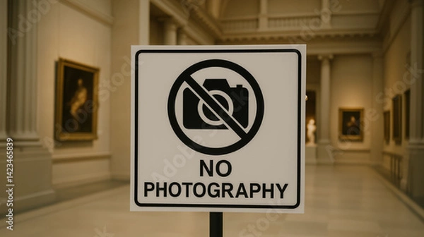 Fototapeta No photography signboard at entrance of antique  archaeology museum 
