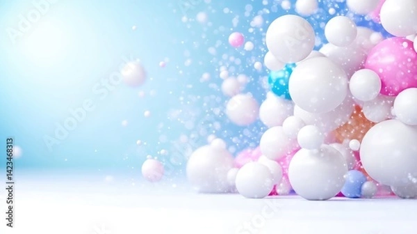 Fototapeta Abstract sphere cluster explosion on a light blue backdrop