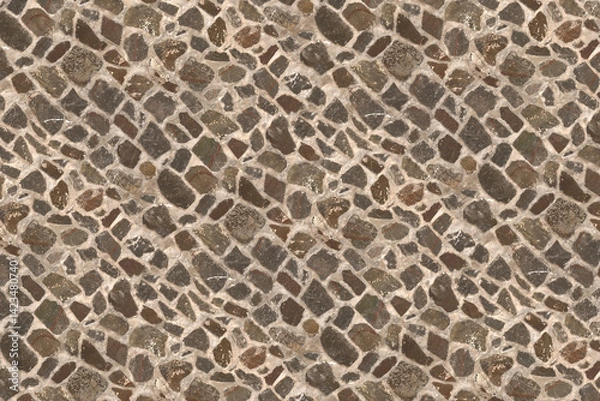 Fototapeta Cobblestone pavement texture background. Top view of stone road, Ultra high