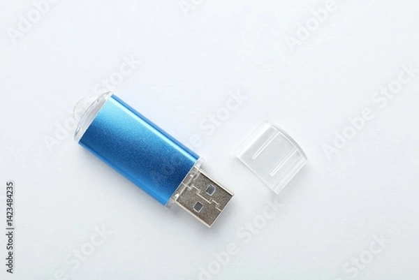 Fototapeta One flash drive on white background, top view