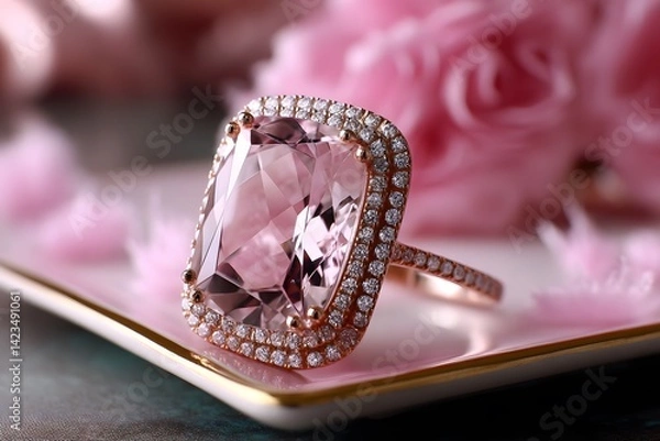 Obraz Stunning Gemstone Ring with Pink Center Stone and Sparkling Halo