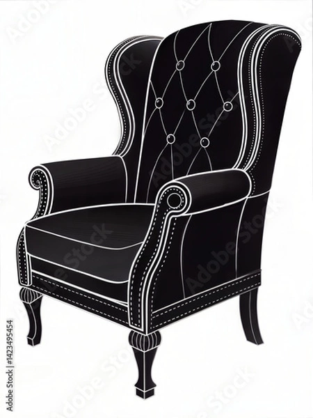Fototapeta a classic armchair Line art, front and side view, bold black shape, isolated on white background, no details, vector style