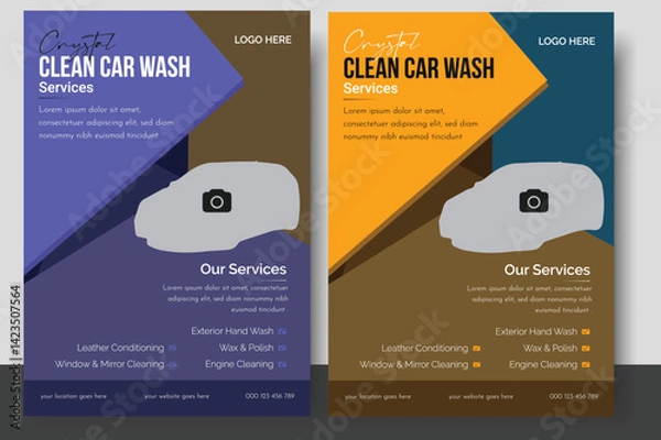 Obraz Car Washing, waxing, Automobile repair, cleaning social media post design bundle, Car Cleaning Service Poster, a4 car wash service flyer, automobile wash service leaflet design, Cleaning service .