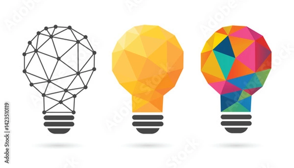 Fototapeta Light bulb idea set symbol. Thinking logo icons. Technology lamp sign. Isolated on white background. Business creative concept. Vector illustration in flat style modern design.