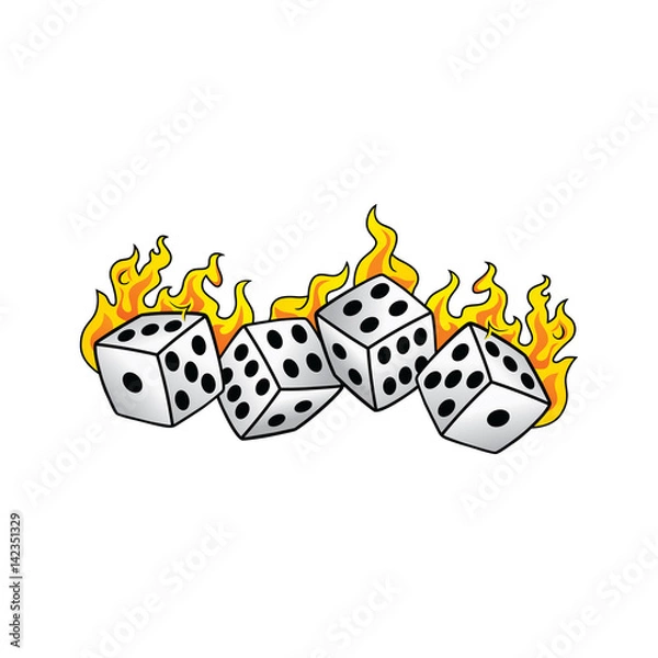 Fototapeta flaming on fire burning white dice risk taker gamble vector art