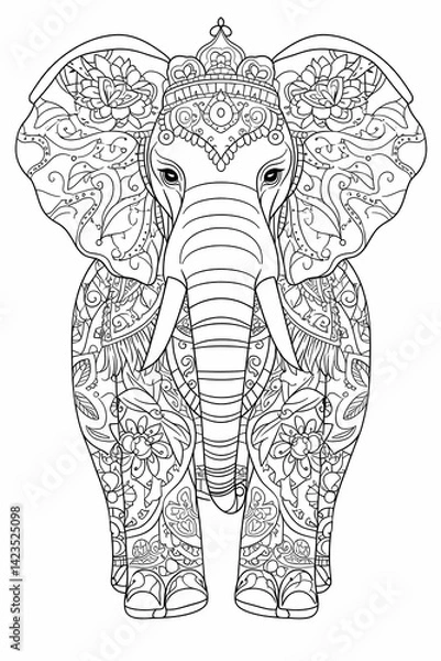 Fototapeta Mandala animal art is suitable for mindfulness, relaxation, coloring books, and tattoos. It features abstract, whimsical, boho patterns with jungle, fantasy, and zoo wildlife elements.