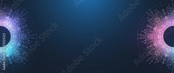 Obraz Scientific illustration quantum computer technology. Plexus fiction effect. Deep learning artificial intelligence. Big data algorithms visualization. Quantum explosion background.
