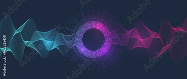 Fototapeta Scientific illustration quantum computer technology. Plexus fiction effect. Deep learning artificial intelligence. Big data algorithms visualization. Quantum explosion background.