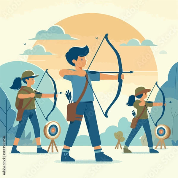 Fototapeta vector image of children shooting archery