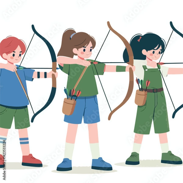 Fototapeta vector image of children shooting archery