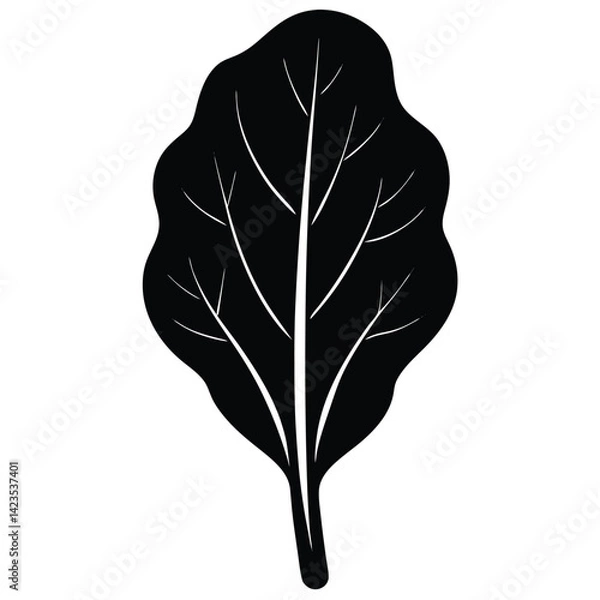Fototapeta Black silhouette of a spinach leaf on a white background