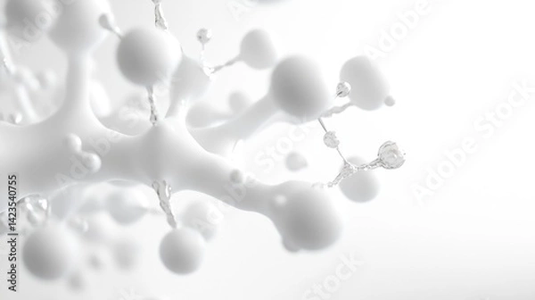 Obraz Abstract milk molecule structure.  A close-up view of a detailed,  white milk structure, showcasing dynamic, interconnected, spherical components.  The image is  aesthetically pleasing,