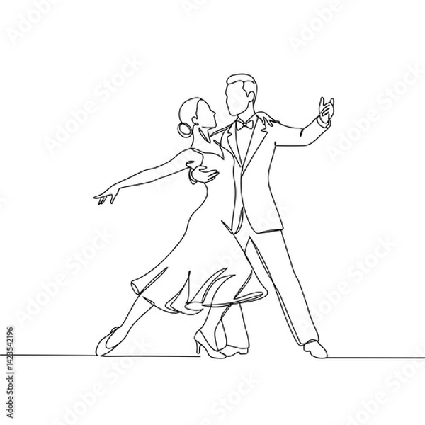 Fototapeta Elegant couple dancing gracefully against a minimalist background  